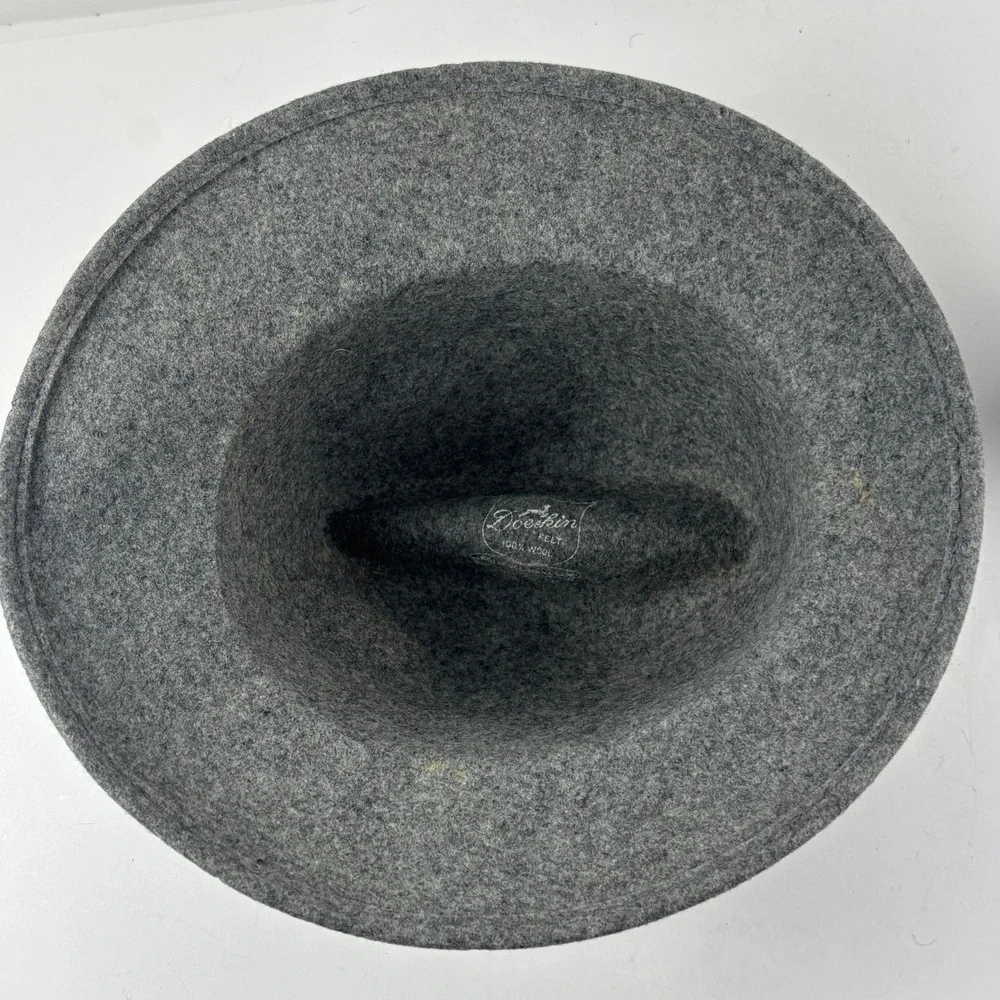 Vtg Doeskin Felt Fedora Hat Womens OS Grey Wool Mauve Ribbon 80's Retro